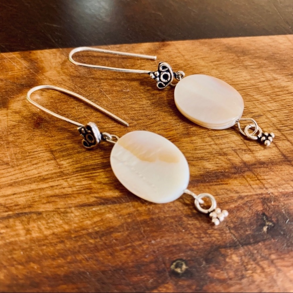Handmade Sterling Silver and Shell Danglers